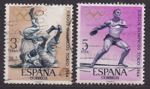Spanien, Mi-Nr. 1509 + 1510 gest., Olympische Sommerspiele Tokio 1964