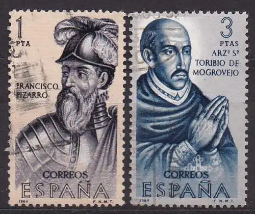 Spanien, Mi-Nr. 1514 + 1517 gest., Entdecker- u. Eroberungsgeschichte Amerikas