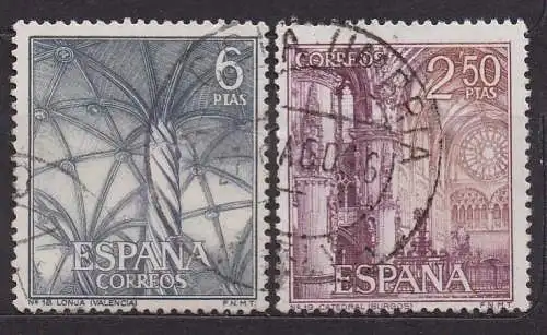Spanien, Mi-Nr. 1576 + 1584 gest., Sehenswürdigkeiten: Seidenbörse Valencia + Kathedrale von Burgos