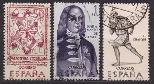 Spanien, Mi-Nr. 1646, 1647 + 1652 gest., Entdecker- u. Eroberungsgeschichte Amerikas