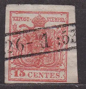 Österreich - Lombardei und Venetien, Mi-Nr. 3 gest., Wappenzeichnung