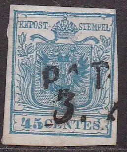 Österreich - Lombardei und Venetien, Mi-Nr. 5 gest., Wappenzeichnung