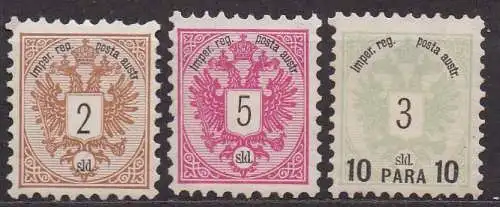 Österreich - Post in der Levante, Mi-Nr. 8, 10 A + 14 I (*), Wappenzeichnung