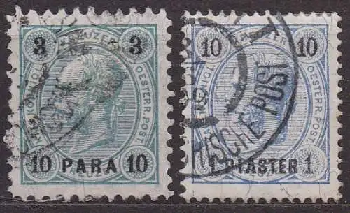 Österreich - Post in  der Levante, Mi-Nr. 21 + 23 gest., Kaiser Franz Joseph