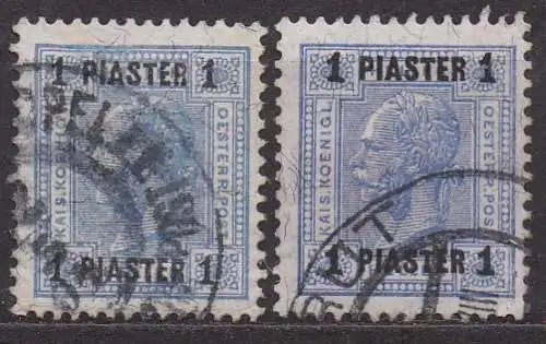 Österreich - Post in  der Levante, Mi-Nr. 45 + 49 gest., Kaiser Franz Joseph