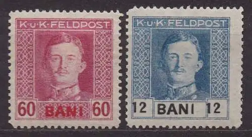 Österreich - österr.-ung. Feldpost (Ausgabe f. Rumänien), Mi-Nr. 12 + 22 *, Kaiser Karl I. 