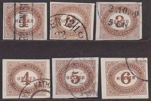 Österreich, Portomarken Mi-Nr. 10, 11, 12, 13, 14 + 15 gest., Ziffernzeichnung