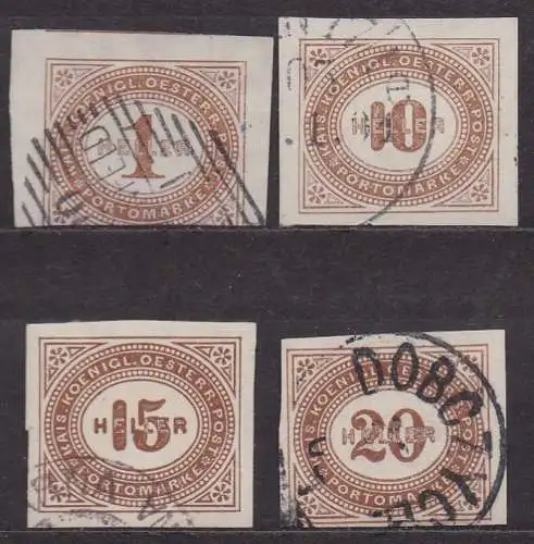Österreich, Portomarken Mi-Nr. 10, 16, 18 + 19 gest., Ziffernzeichnung