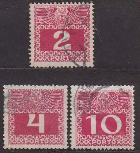 Österreich, Portomarken Mi-Nr. 35, 36 + 38 gest., Große Wertziffer