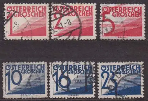 Österreich, Portomarken Mi-Nr. 132, 133, 136, 139, 143 + 146 gest., Ziffernzeichnung
