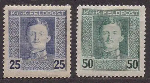 Österreich - österr.-ung. Feldpost, Mi-Nr. 62 + 65 A *, Kaiser Karl I. 