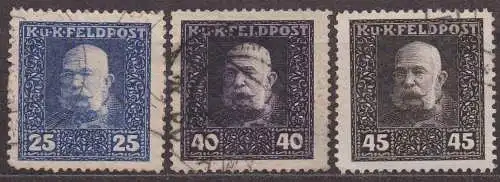 Österreich - österr.-ung. Feldpost, Mi-Nr. 33, 36 + 37 gest., Kaiser Franz Joseph