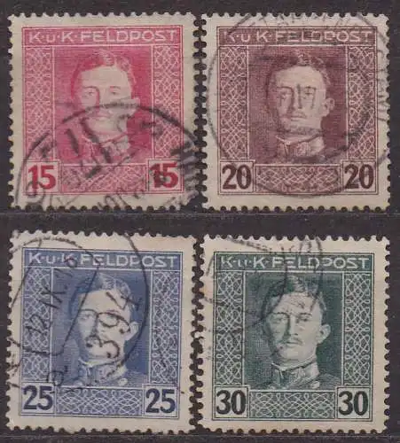 Österreich - österr.-ung. Feldpost, Mi-Nr. 60, 61, 62 + 63 gest., Kaiser Karl I.