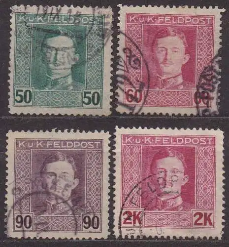 Österreich - österr.-ung. Feldpost, Mi-Nr. 65 A, 66, 68 + 69 A gest., Kaiser Karl I.
