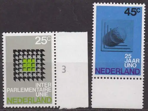 Niederlande, Mi-Nr. 946 - 947 **, kompl., Konferenz der Interparlamentarischen Union + 25 Jahre UNO