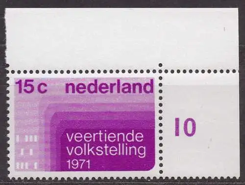 Niederlande, Mi-Nr. 957 **, Eckrand OR, Volkszählung