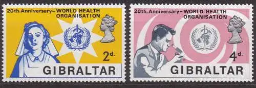 Gibraltar, Mi-Nr. 215 - 216 **, kompl., 20 Jahre Weltgesundheitsorganisation WHO
