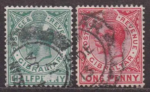 Gibraltar, Mi-Nr. 65 + 66 gest., König Georg V.