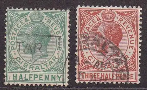 Gibraltar, Mi-Nr. 76 + 78 gest., König Georg V.