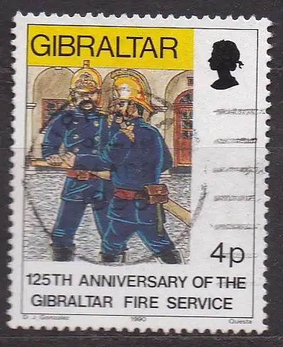 Gibraltar, Mi-Nr. 594 gest., 125 Jahre Feuerwehr