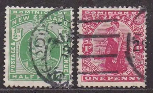 Neuseeland, Mi-Nr. 122 + 123 gest., König Edward VII + "Penny Universal"