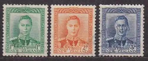 Neuseeland, Mi-Nr. 239, 242 + 243 gest., König Georg VI.