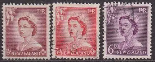 Neuseeland, Mi-Nr. 334, 336 + 359 gest., Königin Elisabeth II.