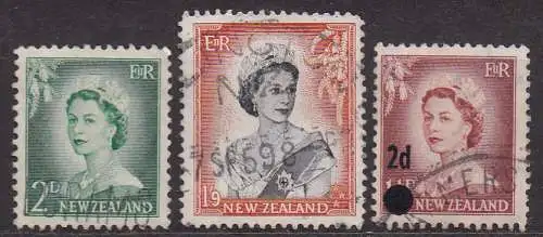 Neuseeland, Mi-Nr. 356, 366 + 373 gest., Königin Elisabeth II.