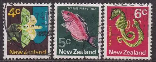 Neuseeland, Mi-Nr. 522 Z, 523 Z + 524 Z gest., Landesansichten: Tiere