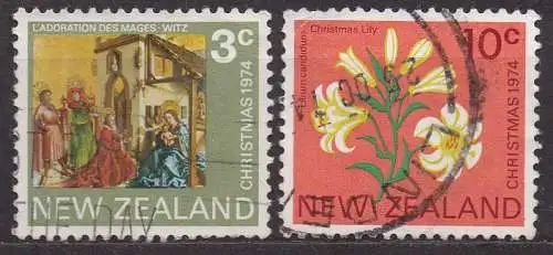 Neuseeland, Mi-Nr. 640 + 642 gest., Weihnachten 1974