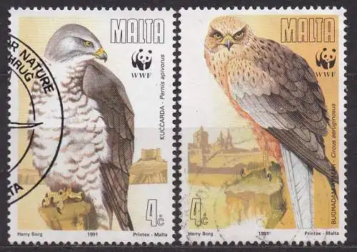 Malta, Mi-Nr. 864 + 865 gest., Greifvögel (WWF)