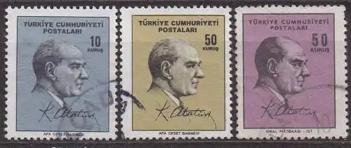 Türkei, Mi-Nr. 1978, 1979 + 2029 gest., Staatspräsident Kemal Atatürk