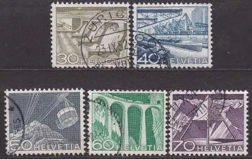 Schweiz, Mi-Nr. 535, 537, 538, 539 + 540 gest., Landschaften und techn. Motive