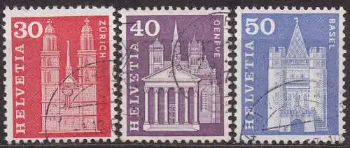 Schweiz, Mi-Nr. 701 y, 703 y + 704 y gest., Baudenkmäler