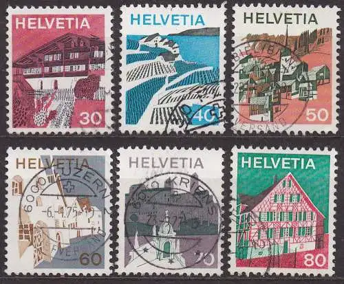 Schweiz, Mi-Nr. 1007, 1008, 1009, 1010, 1011 + 1012 gest., Landschaften