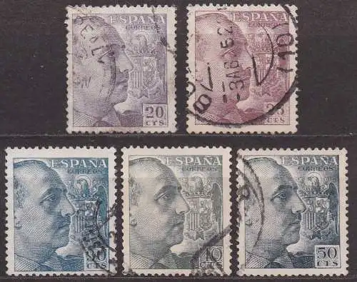 Spanien, Mi-Nr. 844 C, 845 C, 846 C, 847 C + 849 C gest., General Franco