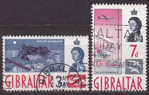 Gibraltar, Mi-Nr. 153 + 156 gest., Motive aus Gibraltar