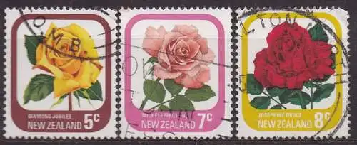 Neuseeland, Mi-Nr. 671 C, 673 C + 674 C gest., Rosen