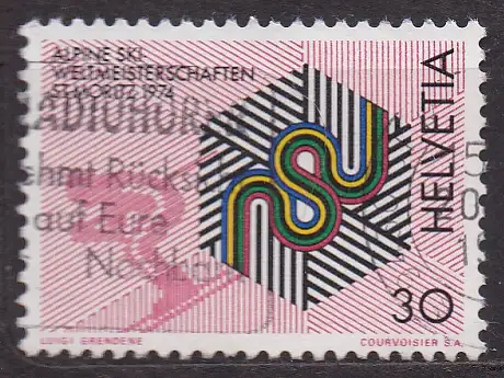 Schweiz, Mi-Nr. 1001 gest., Jahresereignisse 1973 (II): Ski-Weltmeisterschaften in St. Moritz