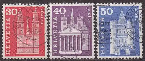 Schweiz, Mi-Nr. 701 y, 703 y + 704 y gest., Baudenkmäler