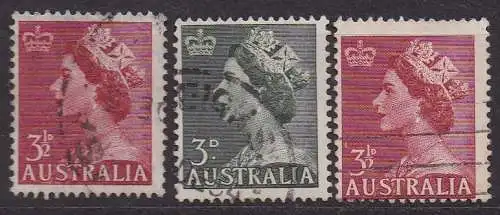 Australien, Mi-Nr. 229, 236 + 260 gest., Königin Elisabeth II.