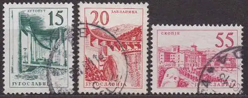 Jugoslawien, Mi-Nr. 893, 894 + 896 gest., Technik + Architektur