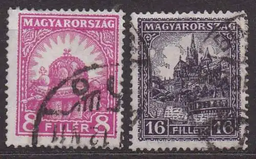 Ungarn, Mi-Nr. 416 B + 418 B gest., Stephanskrone + königliche Burg in Budapest