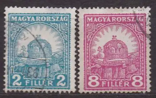 Ungarn, Mi-Nr. 442 B + 446 B gest., Stephanskrone