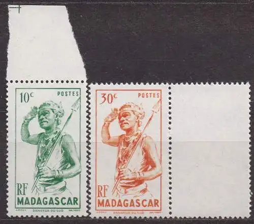 Madagaskar, Mi-Nr. 387 + 388 **, Landesmotive: Tänzer