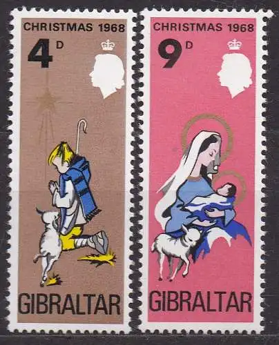 Gibraltar, Mi-Nr. 219 - 220 **, kompl., Weihnachten 1968