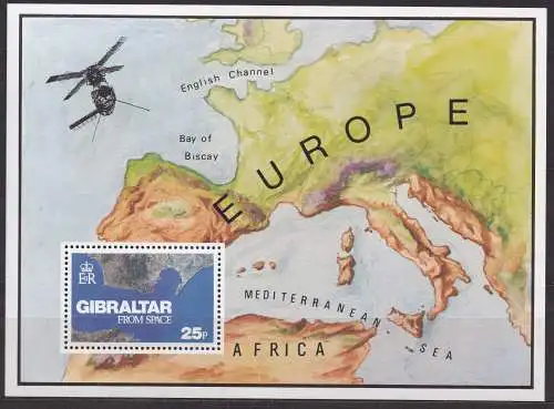 Gibraltar, Block Mi-Nr. 5 **, Gibraltar aus dem Weltraum