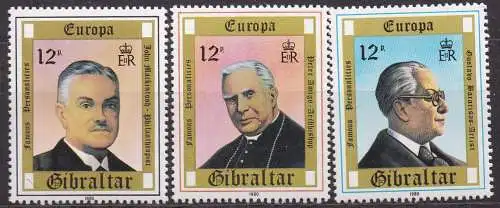 Gibraltar, Mi-Nr. 405 - 407 **, kompl., Europa: Bedeutende Persönlichkeiten