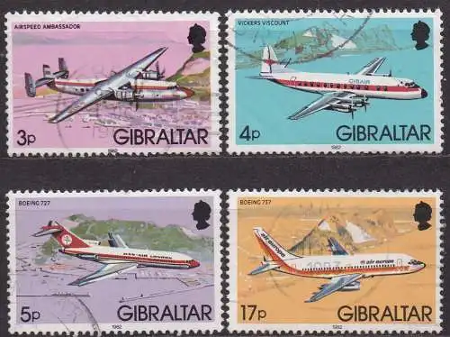 Gibraltar, Mi-Nr. 434, 435, 436 + 440 gest., Flugzeuge