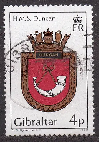 Gibraltar, Mi-Nr. 493 gest., Schiffswappen: HMS Duncan